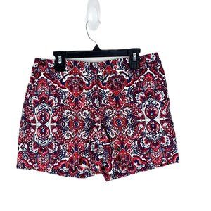 Saint Tropez Shorts Women 2 Red Orange Paisley Print Chinos Casual Bottoms